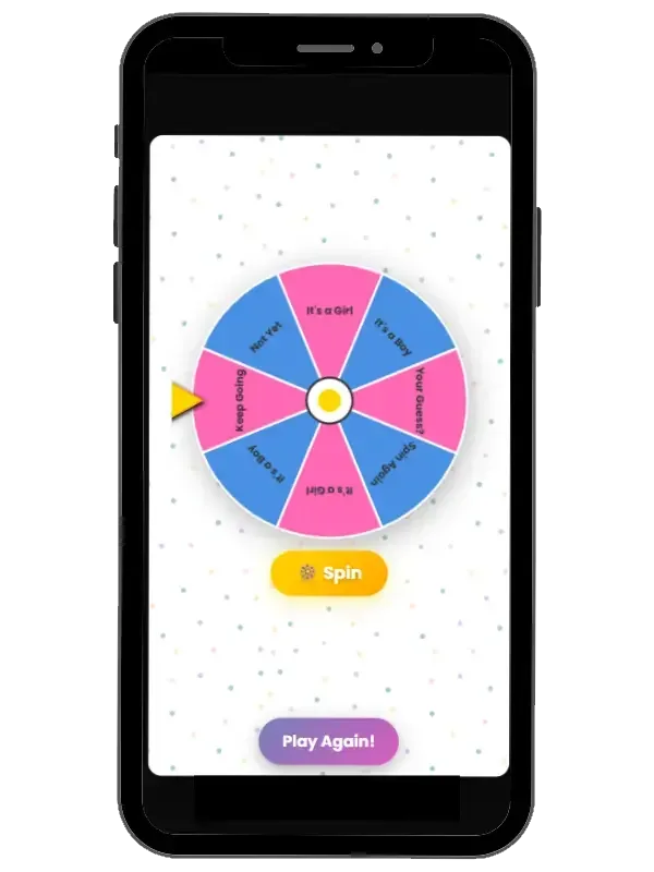 Collection of interactive digital gender reveal party games including spin the wheel and balloon pop by NylaLand