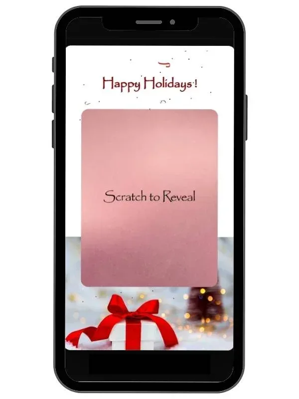 Collection of holiday and Christmas digital scratch cards with festive tree, snowman and gift box designs by NylaLand