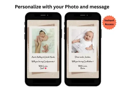 Baptism Godparent Proposal Photo Reveal Digital Scratch Card shown on a phone