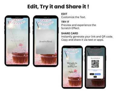How to personalise the sparkler cupcake birthday scratch card: edit, try and share