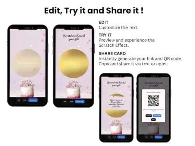How to personalise the Pink Cake Confetti Birthday scratch card: edit, try and share