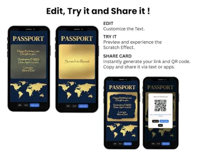 How to personalise the navy passport vacation reveal scratch card: edit, try and share
