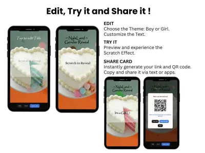 How to personalise the Blue Cake Boy Gender Reveal scratch card: edit, try and share