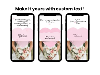 Bridal bouquet wedding party proposal scratch card shown on a phone
