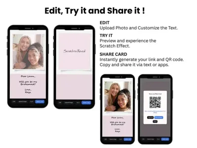How to personalise the photo bridesmaid proposal scratch card: edit, try and share