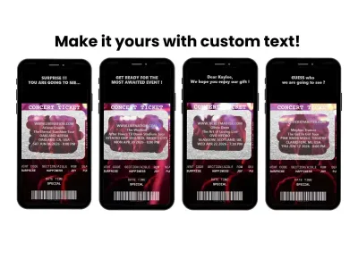 Concert ticket reveal scratch card shown on a phone