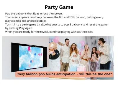 Digital Gender Reveal Game, Balloon Pop Game, Baby Shower Party Game, Interactive Reveal Idea digital reveal game shown on a phone