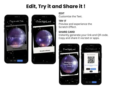 How to personalise the Disco Ball New Year's Eve Party scratch card: edit, try and share
