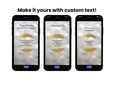 White balloon birthday scratch card shown on a phone
