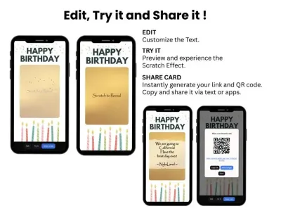 How to personalise the Gold Birthday Gift Reveal scratch card: edit, try and share