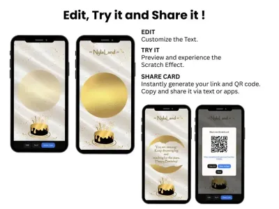 How to personalise the cream and gold birthday cake card: edit, try and share