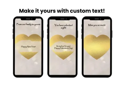 Be mine gold heart scratch card shown on a phone