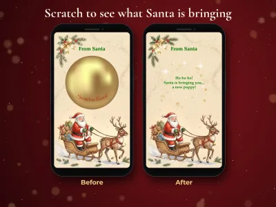 Gift from Santa card before and after scratching the gold foil