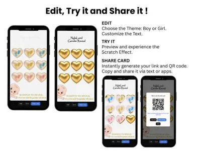 How to personalise the Girl Tic Tac Toe Gender Reveal scratch card: edit, try and share