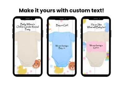 Onesie baby girl gender reveal scratch card shown on a phone