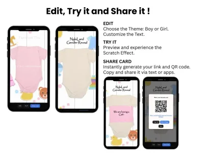 How to personalise the onesie baby girl gender reveal scratch card: edit, try and share