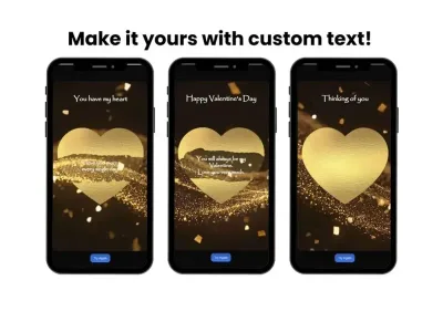 Cheers to us gold heart scratch card shown on a phone
