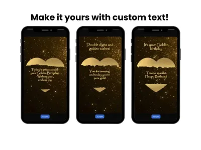 Golden glitter milestone birthday scratch card shown on a phone