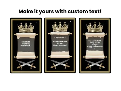 Royal king scroll congratulations scratch card shown on a phone
