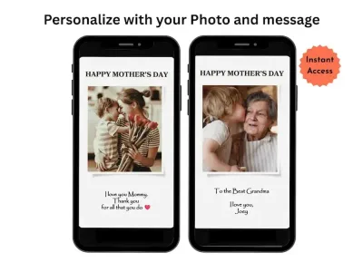 Mother's Day photo scratch card with a family photo shown on a phone