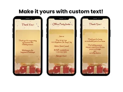 Red and Gold Present Holiday Party Digital Scratch Card shown on a phone