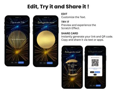 How to personalise the Black and Gold Gender Reveal scratch card: edit, try and share