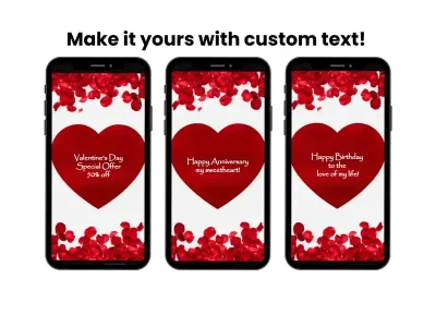 Rose petal red heart love scratch card shown on a phone