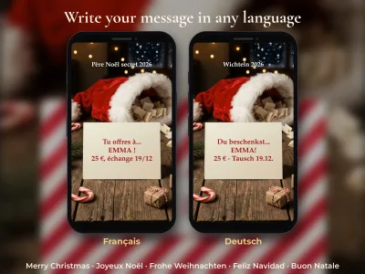Secret Santa card written in French and German