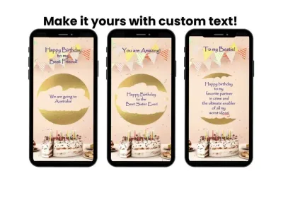Peach birthday cake wish scratch card shown on a phone