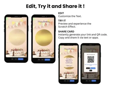 How to personalise the peach birthday cake scratch card: edit, try and share