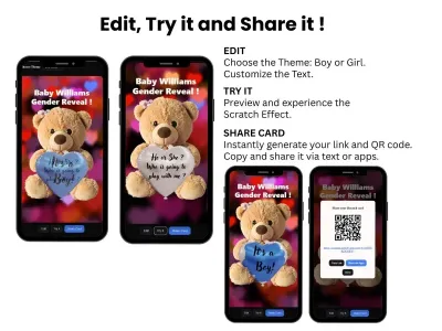How to personalise the Teddy Bear Girl Gender Reveal scratch card: edit, try and share