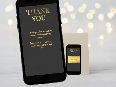 Black and gold thank you scratch card with bold gold text and a wide gold panel