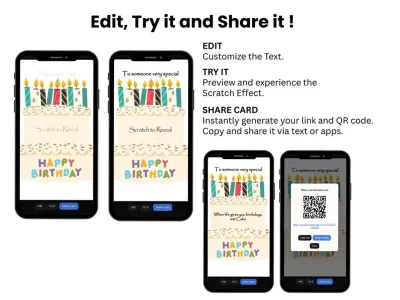 How to personalise the tiered birthday cake scratch card: edit, try and share