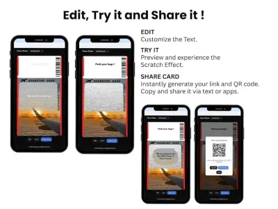 How to personalise the boarding pass trip reveal scratch card: edit, try and share
