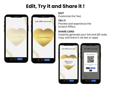 How to personalise the gold heart love note card: edit, try and share